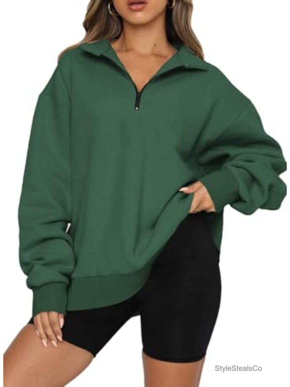 Women's Oversized Half Zip Pullover Fleece Sweatshirt Drop Shoulder